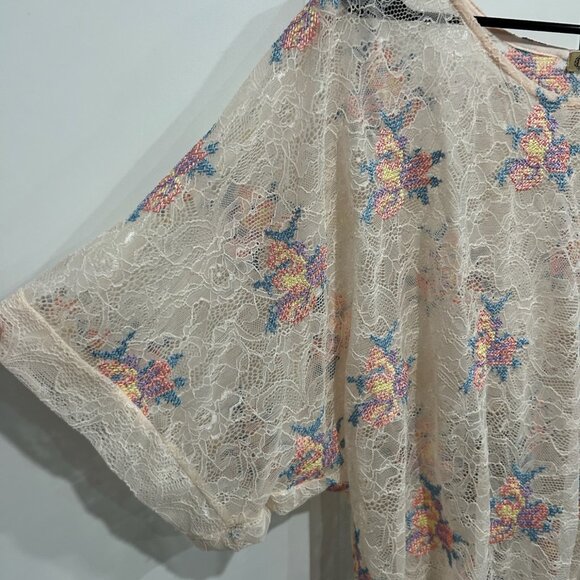 Democracy Womens Floral Lace Tie-Front Detail Semi-Sheer Blouse Size L Boho Chic - Picture 4 of 10